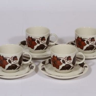 Arabia Cafe kahvikupit, ruskea, 4 kpl, suunnittelija Gunvor Olin-Grönqvist, serikuva