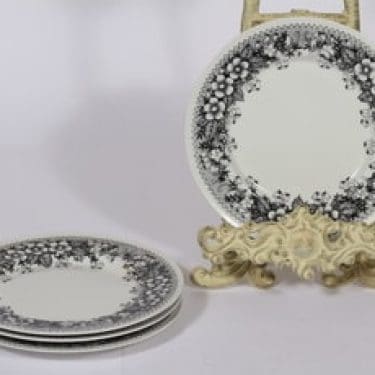 Arabia Talvikki lautaset, mustavalkoinen, 4 kpl, suunnittelija Raija Uosikkinen, pieni, serikuva