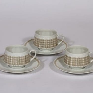 Arabia Pallas kahvikupit, 3 kpl, suunnittelija Raija Uosikkinen, ornamentti, kultakoriste