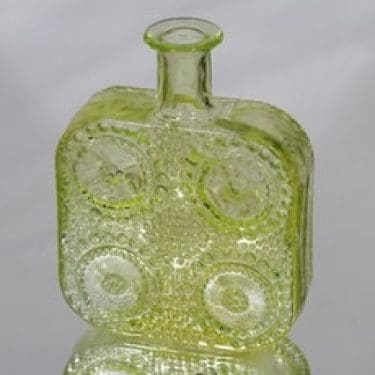 Riihimäen lasi Grapponia koristepullo, keltainen, suunnittelija Nanny Still,