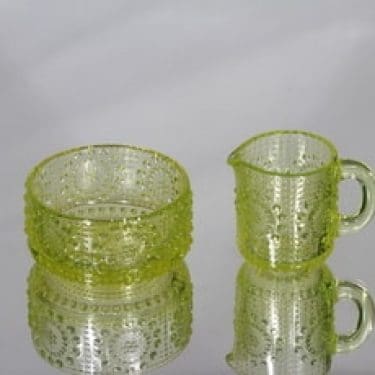 Riihimäen lasi Grapponia sokerikko ja kermakko, keltainen, suunnittelija Nanny Still,