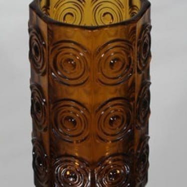 Riihimäen lasi Rengas maljakko, ruskea, suunnittelija Tamara Aladin, massiivinen, retro