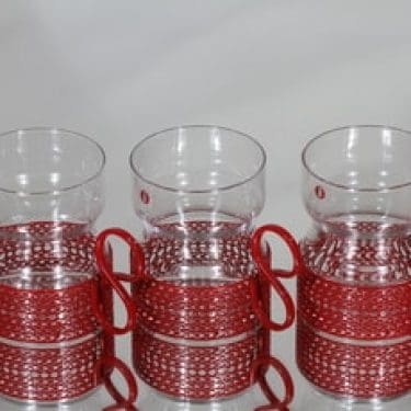 Iittala Tsaikka teemukit, 23 cl, 3 kpl, suunnittelija Timo Sarpaneva, 23 cl, metallikahva, punainen