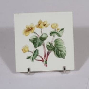 Arabia Niittykukka koristelaatta, Galtha palistris, suunnittelija Svea Granlund, Galtha palistris, pieni, käsinmaalattu, kukka-aihe