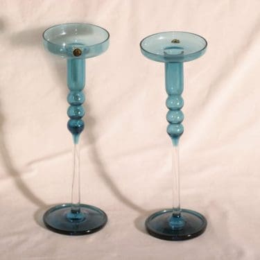 Riihimäen lasi Tzarina kynttilänjalat, sininen, 2 kpl, suunnittelija Nanny Still,