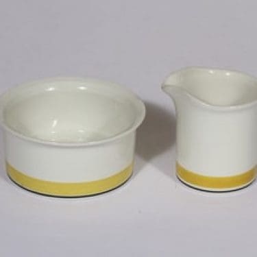 Arabia Faenza sokerikko ja kermakko, suunnittelija Inkeri Seppälä, raitakoriste