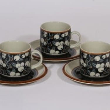 Arabia Taika kahvikupit, 3 kpl, suunnittelija Inkeri Seppälä, erikoiskoriste, retro