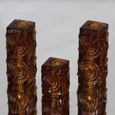 Riihimäen lasi Rengas kynttilänjalat, ruskea, 3 kpl, suunnittelija Tamara Aladin,