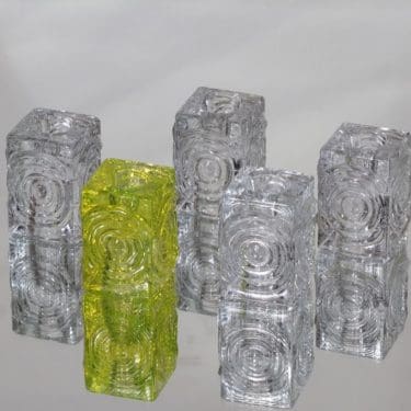 Riihimäen lasi Rengas kynttilänjalat, kirkas, 5 kpl, suunnittelija Tamara Aladin, keltainen