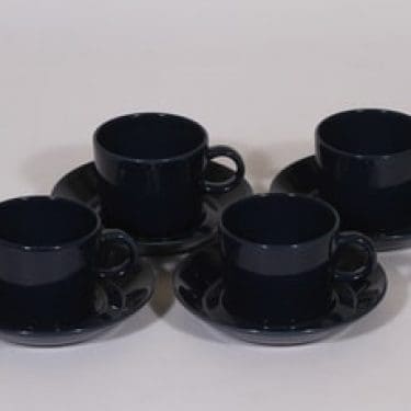 Arabia Kilta kahvikupit, sininen lasite, 4 kpl, suunnittelija Kaj Franck,
