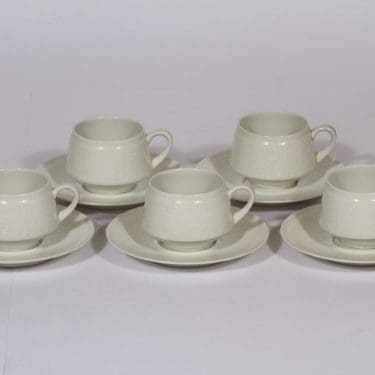 Arabia Pitsi kahvikupit, valkoinen, 5 kpl, suunnittelija Raija Uosikkinen, serikuva