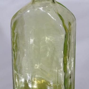 Riihimäen lasi Lankkupullo koristepullo, keltainen, suunnittelija Helena Tynell,