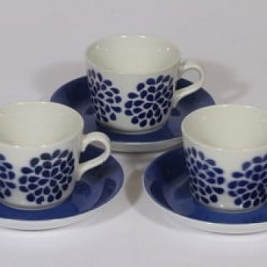 Arabia AA kahvikupit, sininen, 3 kpl, suunnittelija , puhalluskoriste, nimetön koriste