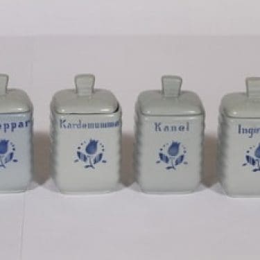 Arabia tekstikuvio maustepurkit, sininen, 4 kpl, suunnittelija , puhalluskoriste