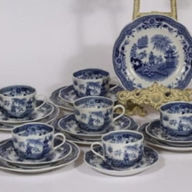 Arabia Singapore kahvikupit ja lautaset, sininen, 6 kpl, suunnittelija , kuparipainokoriste