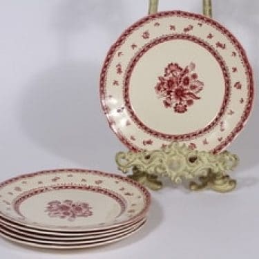 Arabia Suomen kukka lautaset, punainen, 6 kpl, suunnittelija , pieni, kuparipainokoriste, kukka-aihe