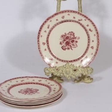 Arabia Suomen kukka lautaset, punainen, 6 kpl, suunnittelija , pieni, kuparipainokoriste, kukka-aihe