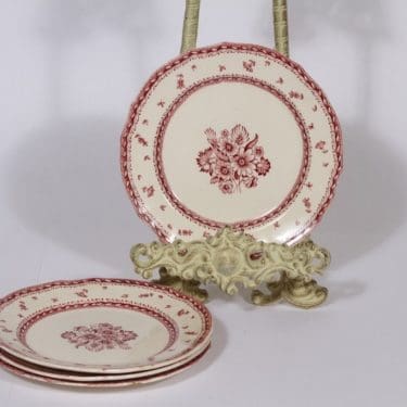 Arabia Suomen kukka lautaset, punainen, 4 kpl, suunnittelija , pieni, kuparipainokoriste, kukka-aihe