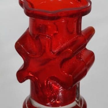 Riihimäen lasi Kasperi maljakko, punainen, suunnittelija Erkkitapio Siiroinen, retro