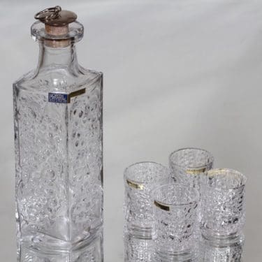 Riihimäen lasi Lara karahvi ja snapsilasit, 4 cl, 4 kpl, suunnittelija Eero Rislakki, 4 cl