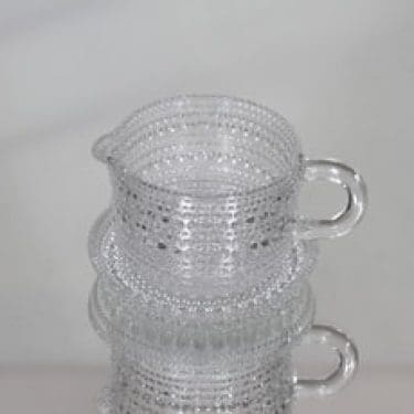 Nuutajärvi Kastehelmi kermakko ja lautanen, kirkas, suunnittelija Oiva Toikka,