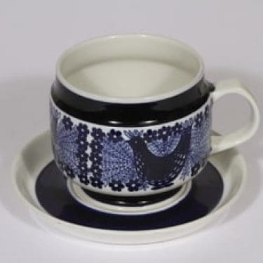 Arabia Sinilintu kuppi ja lautanen, 50 cl, suunnittelija Raija Uosikkinen, 50 cl, serikuva