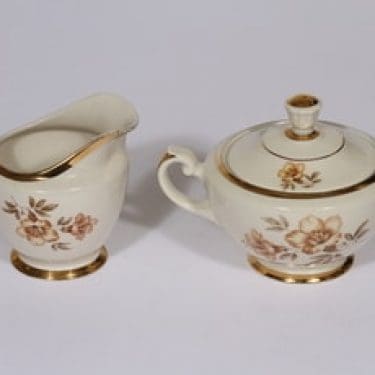 Arabia Myrna sokerikko ja kermakko, suunnittelija Olga Osol, serikuva, kukka-aihe