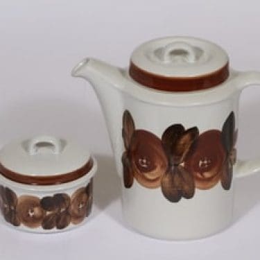 Arabia Rosmarin kahvikaadin ja sokerikko, käsinmaalattu, suunnittelija Ulla Procope, käsinmaalattu, signeerattu