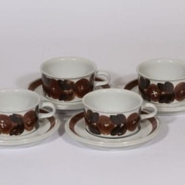 Arabia Rosmarin teekupit, käsinmaalattu, 4 kpl, suunnittelija Ulla Procope, käsinmaalattu, signeerattu