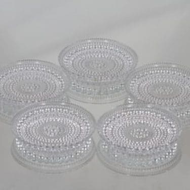 Nuutajärvi Kastehelmi lautaset, kirkas, 5 kpl, suunnittelija Oiva Toikka,