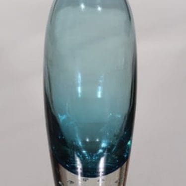 Riihimäen lasi Nimipäivä maljakko, turkoosi, suunnittelija Aimo Okkolin,