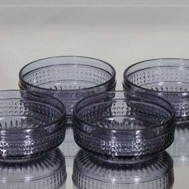 Riihimäen lasi Barokki annoskulhot, siniharmaa, 4 kpl, suunnittelija Erkkitapio Siiroinen,