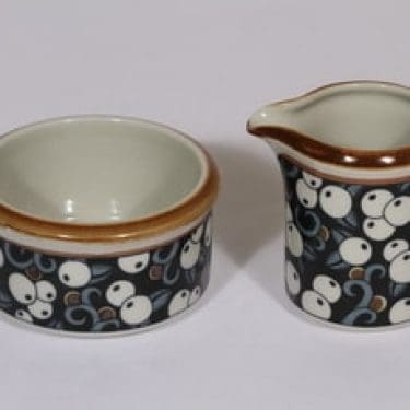 Arabia Taika sokerikko ja kermakko, suunnittelija Inkeri Seppälä, erikoiskoriste, retro