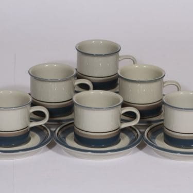 Arabia S kahvikupit, 6 kpl, suunnittelija Inkeri Leivo, raitakoriste