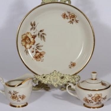 Arabia Myrna sokerikko, kermakko ja vati, suunnittelija Olga Osol, serikuva, kukka-aihe