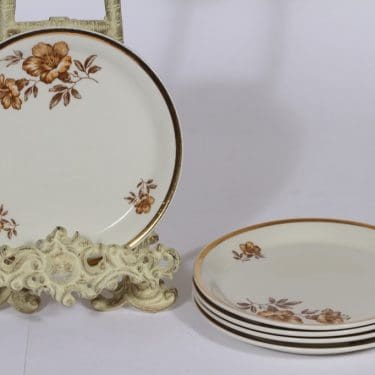 Arabia Myrna lautaset, 5 kpl, suunnittelija Olga Osol, pieni, serikuva, kukka-aihe