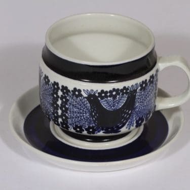 Arabia Sinilintu kuppi ja lautanen, 50 cl, suunnittelija Raija Uosikkinen, 50 cl, serikuva