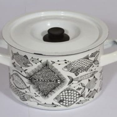 Finel Neptun kattila, valkoinen, suunnittelija Esteri Tomula, serikuva, retro