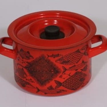 Finel Neptun kattila, punainen, suunnittelija Esteri Tomula, serikuva, retro