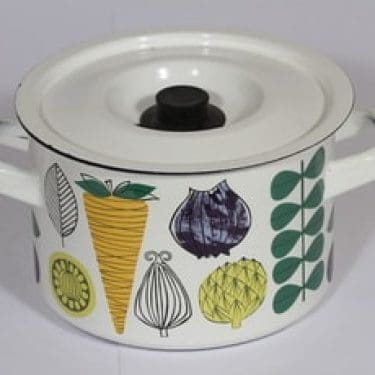 Finel Vegeta kattila, valkoinen, suunnittelija Esteri Tomula, serikuva, retro