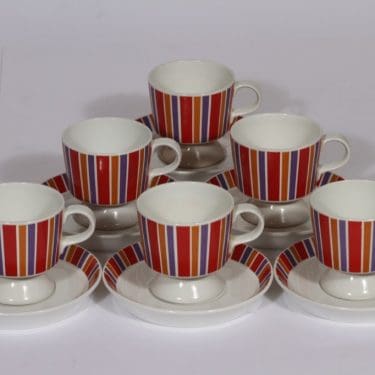 Arabia Venla kahvikupit, 6 kpl, suunnittelija , serikuva, raitakoriste, retro