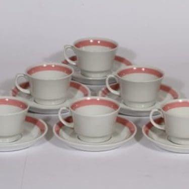 Arabia Punavalko kahvikupit, 6 kpl, suunnittelija , raitakoriste