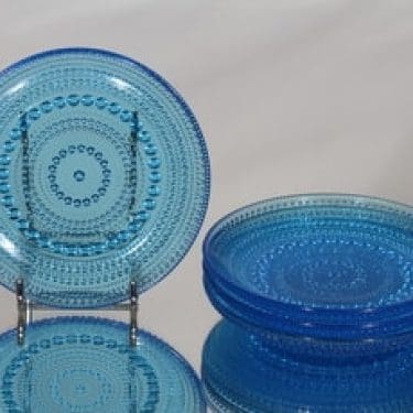 Nuutajärvi Kastehelmi lautaset, turkoosi, 4 kpl, suunnittelija Oiva Toikka, pieni