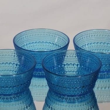 Nuutajärvi Kastehelmi annoskulhot, turkoosi, 4 kpl, suunnittelija Oiva Toikka,