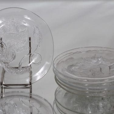 Nuutajärvi Pioni lautaset, kirkas, 6 kpl, suunnittelija Oiva Toikka, pieni