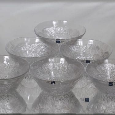 Nuutajärvi Pioni annoskulhot, kirkas, 6 kpl, suunnittelija Oiva Toikka,