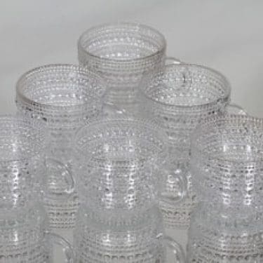 Nuutajärvi Kastehelmi kahvikupit, kirkas, 6 kpl, suunnittelija Oiva Toikka,