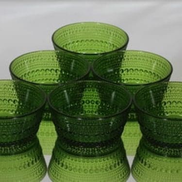 Nuutajärvi Kastehelmi annoskulhot, vihreä, 6 kpl, suunnittelija Oiva Toikka,