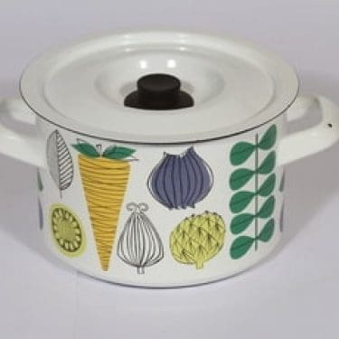 Finel Vegeta kattila, valkoinen, suunnittelija Esteri Tomula, serikuva, retro