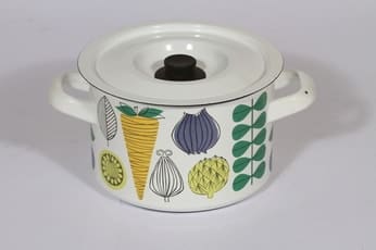 Finel Vegeta kattila, valkoinen, suunnittelija Esteri Tomula, serikuva, retro